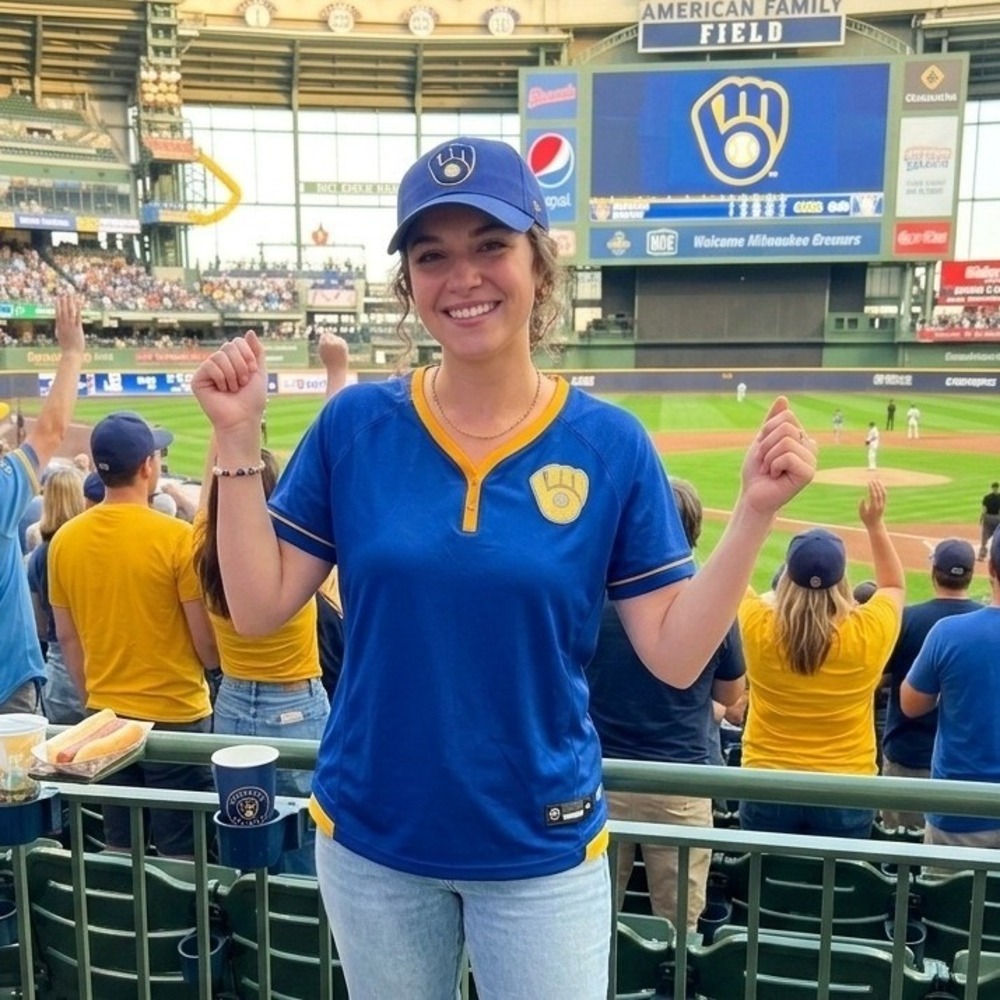 Fanatics Milwaukee Brewers Cooperstown Jersey Top Blue Yellow Women's Large NWT